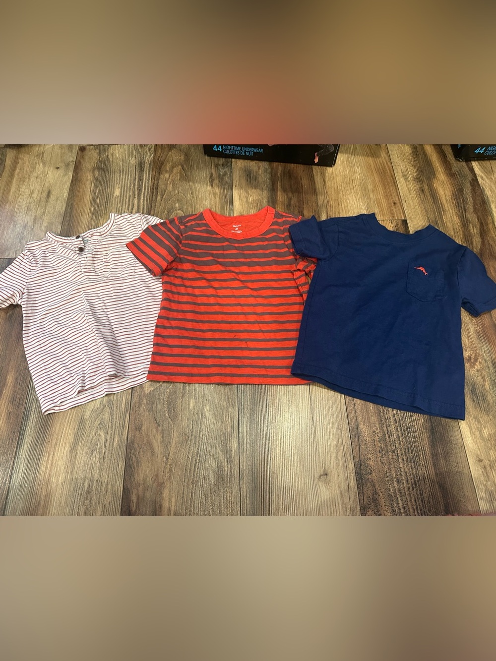 Lot of 3 Boys 4T Casual T Shirts Striped Solid Blue Red Lightweight
